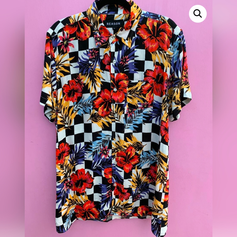 Reason Men's Multicolor Floral Checkered Shirt